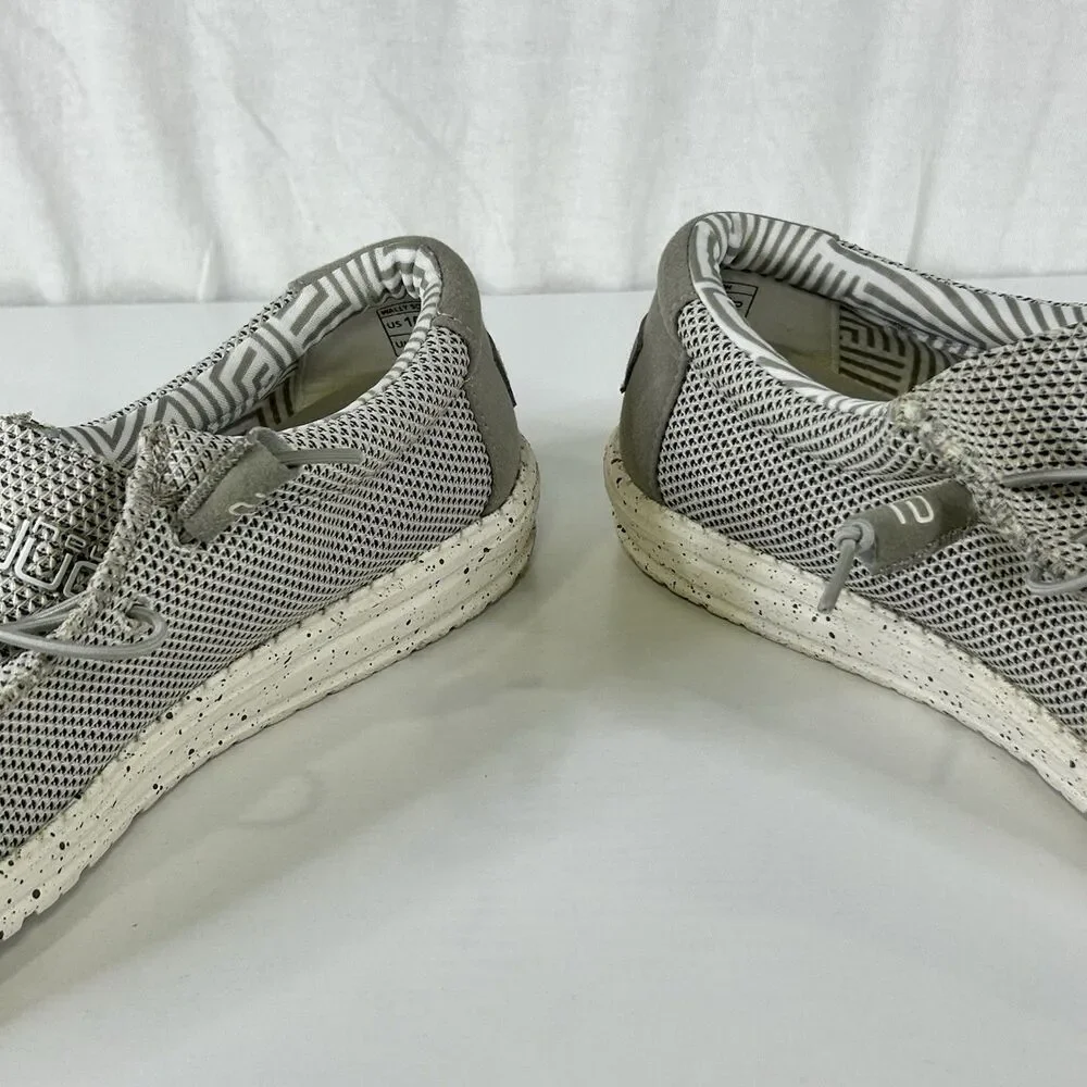 Hey Dude Wally Sox Slip On Shoes Men's 10 Ash Crosshatch Gray Loafers Beach